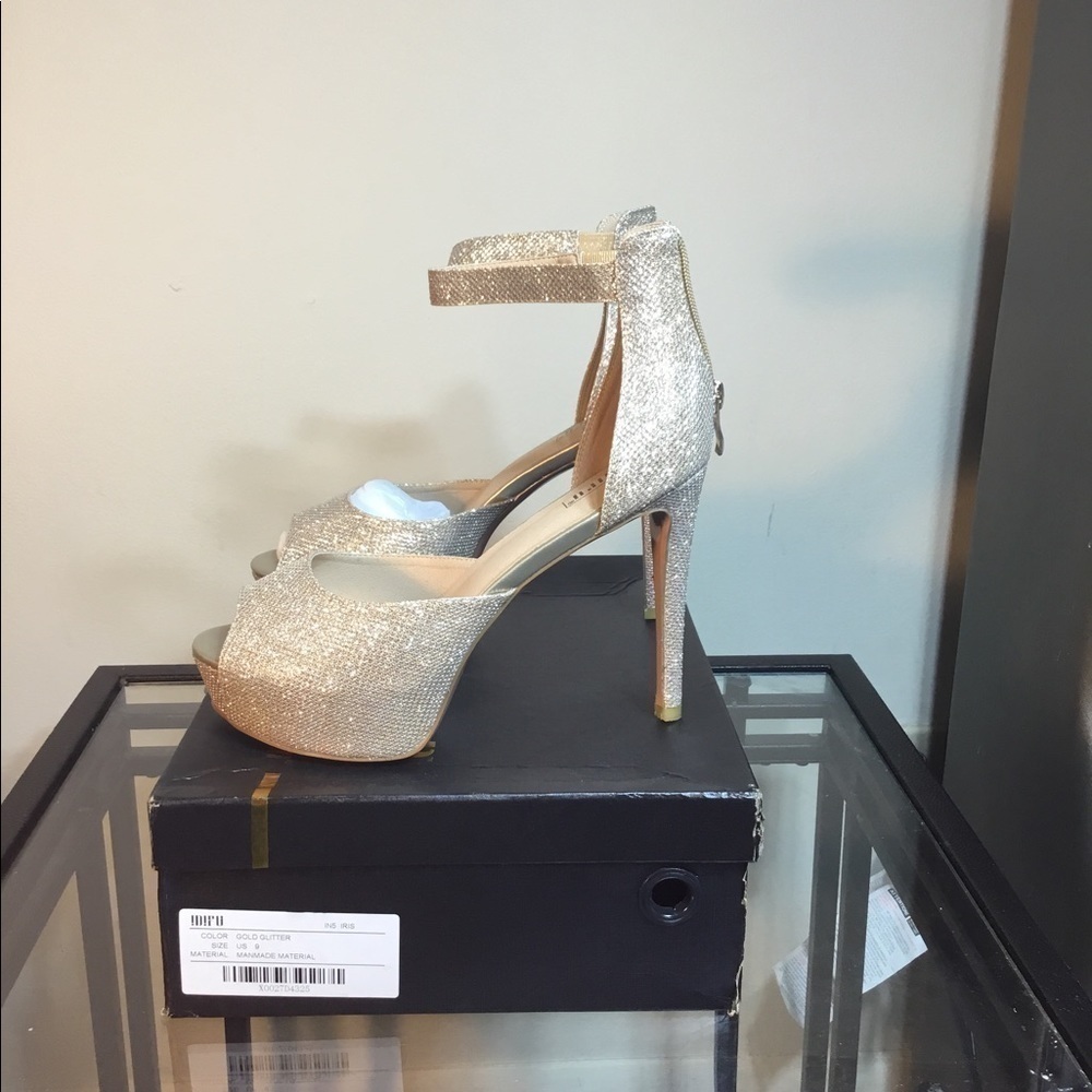 didifu manmade material gold glitter heel shoes